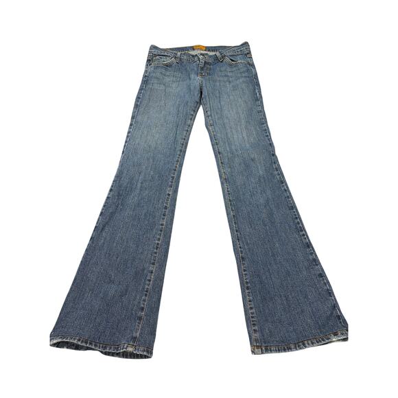 James Denim - VTG Y2K James low rise flare jeans, dark vintage wash, Size 28. retro, hemmed